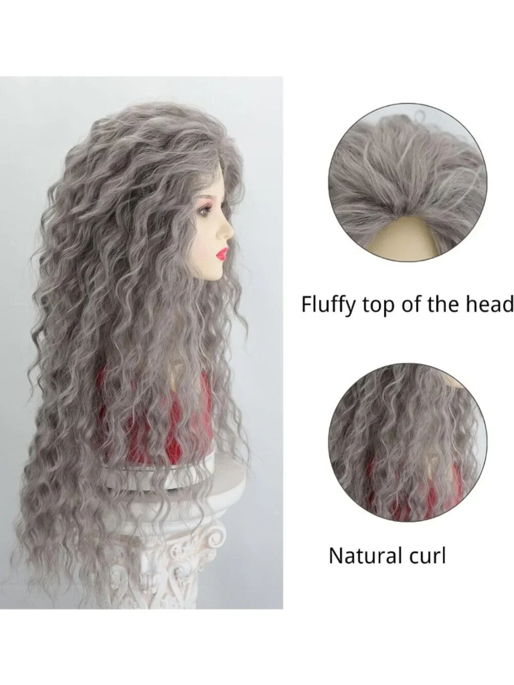 Long Curly Dark Grey Silver Synthetic Wig for Women - Natural Look, Stylish Hair